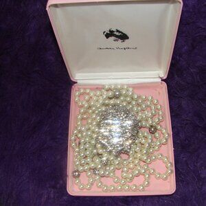 Camrose & Kross, Audrey Hepburn Faux Pearls and Sumptuous Cubic Zirconia Brooch